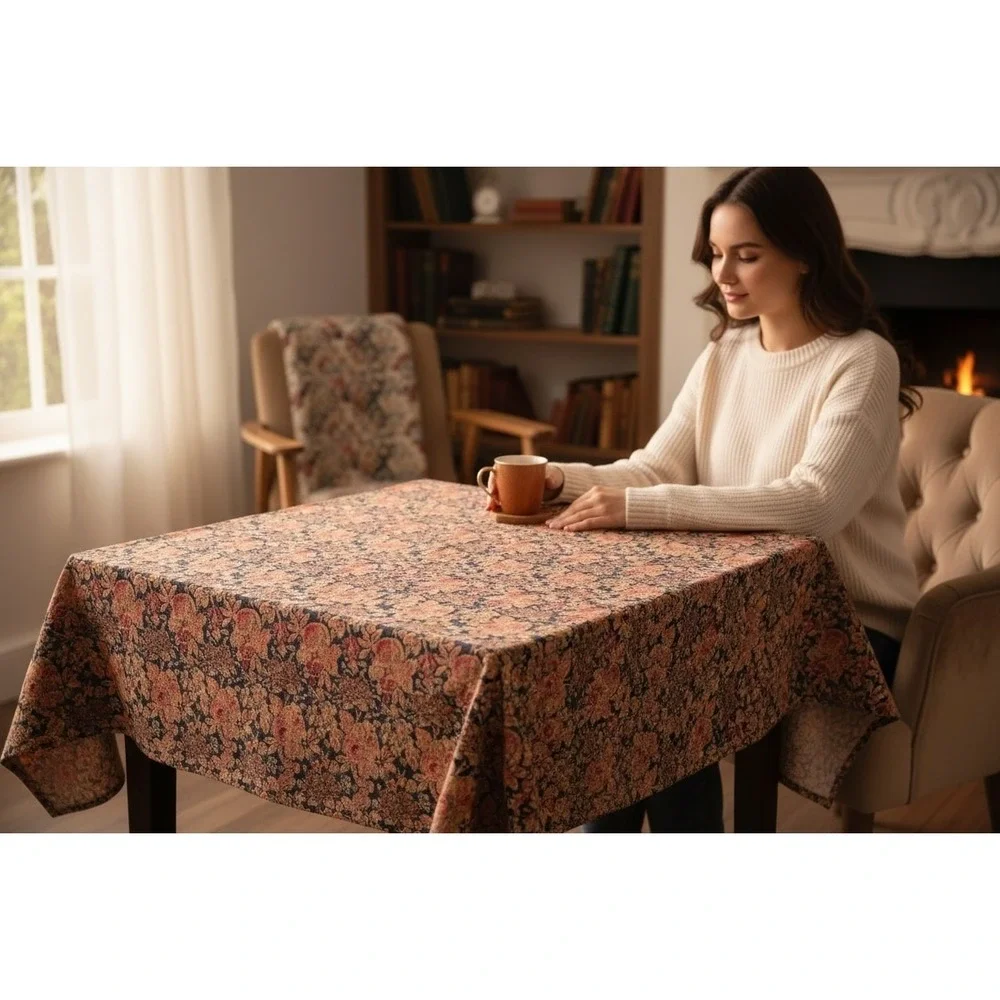 XOCHI Floral Fruit Tapestry Tablecloth 100% Cotton Terracotta‎ 52